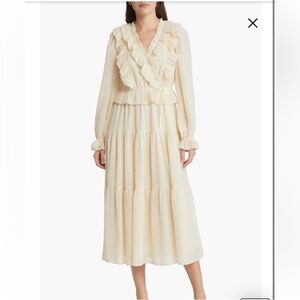 Moon River Cream Long Sleeve Ruffle Dress